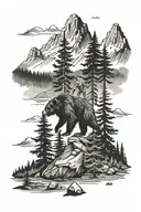 Evergreen Trees, Mountain, Sasquatch tattoo design idea