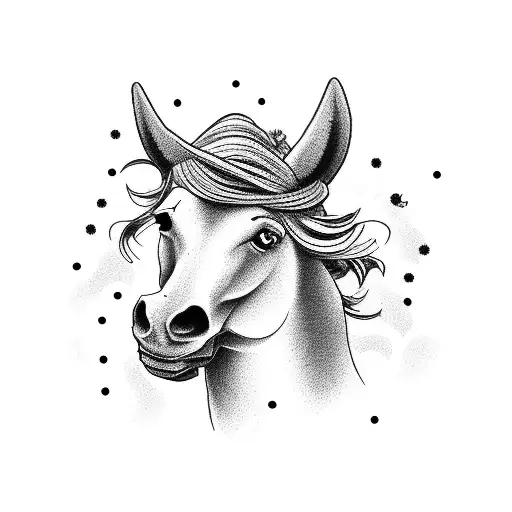 Gaucho riding a wild horse through a field of flowers tattoo design idea