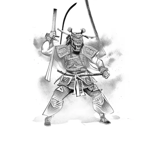 a samurai warrior fighting an demon tattoo design idea