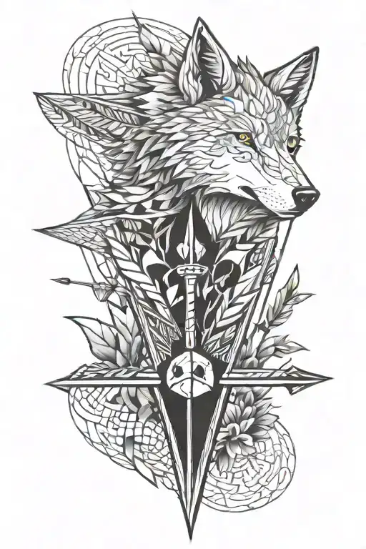 Dart Arrow combined with a wolf tattoo design idea