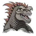 Solid Black Japanese Toho Godzilla Head with Red Starburst Background tattoo design idea