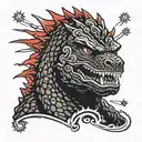 Solid Black Japanese Toho Godzilla Head with Red Starburst Background tattoo design idea