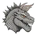 Solid Black Japanese Toho Godzilla Head with Red Starburst Background tattoo design idea