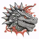 Solid Black Japanese Toho Godzilla Head with Red Starburst Background tattoo design idea