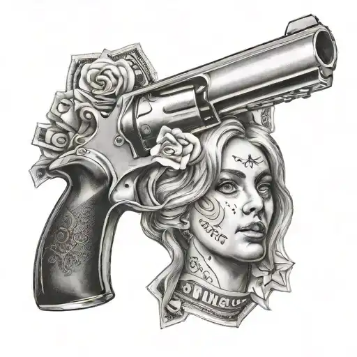 girl money gun tattoo design idea