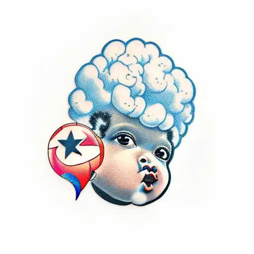 baby black face with afro hair with a bufallo head tattoo design idea