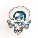 baby black face with afro hair with a bufallo head tattoo design idea