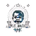 baby black face with afro hair with a bufallo head tattoo design idea