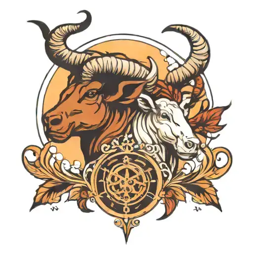 half Aries, half Taurus zodiac symbol tattoo design idea