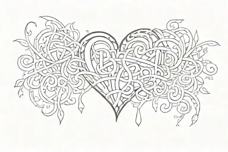 stencil heart intertwined letters  tattoo design idea