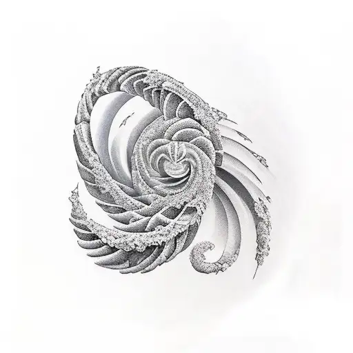 Spiral Paint Stroke with Japanese scenery inside it tattoo design idea