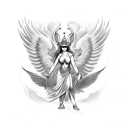greek god freya full body with wings tattoo design idea