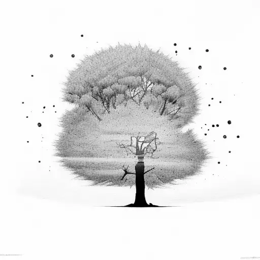 tree with a silhouette of a guitar and a camera and the number 2 tattoo design idea