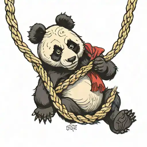 panda with rope chain necklace tattoo design idea