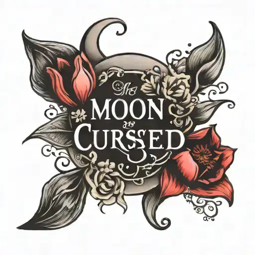 moon, tulip and cursed written inside tattoo design idea