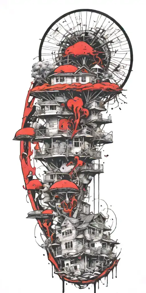 suburban tornado explosion by grenade on shrooms  tattoo design idea