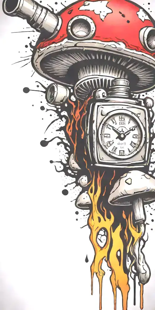 hippy tripping ticking time bomb mushroom grenade  tattoo design idea