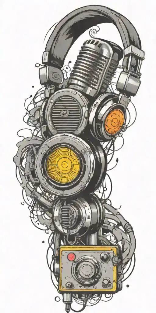 hip hop headphones record player microphone  tattoo design idea