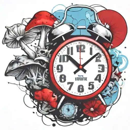 scary old school alarm clock mushrooms  and freezing  tattoo design idea