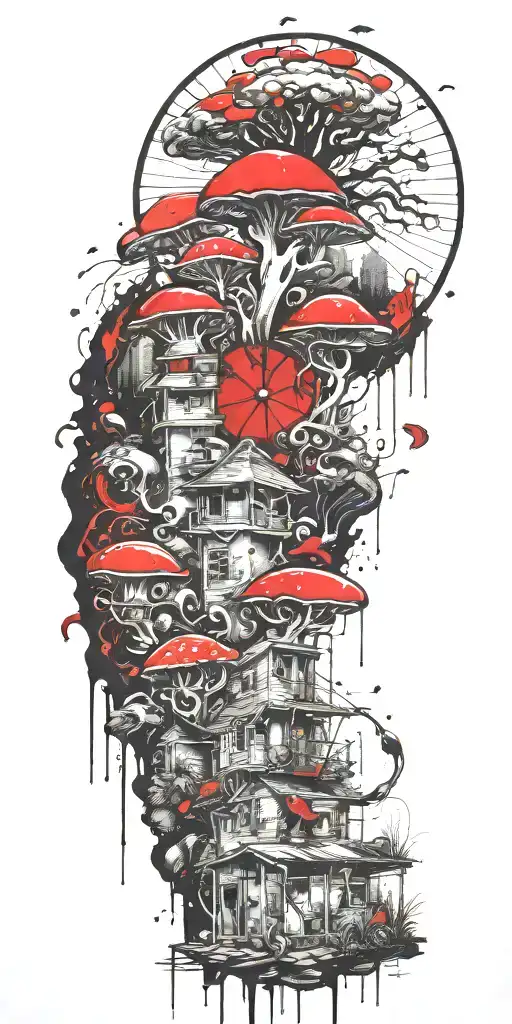 sophisticated suburban tornado disaster on shrooms  tattoo design idea