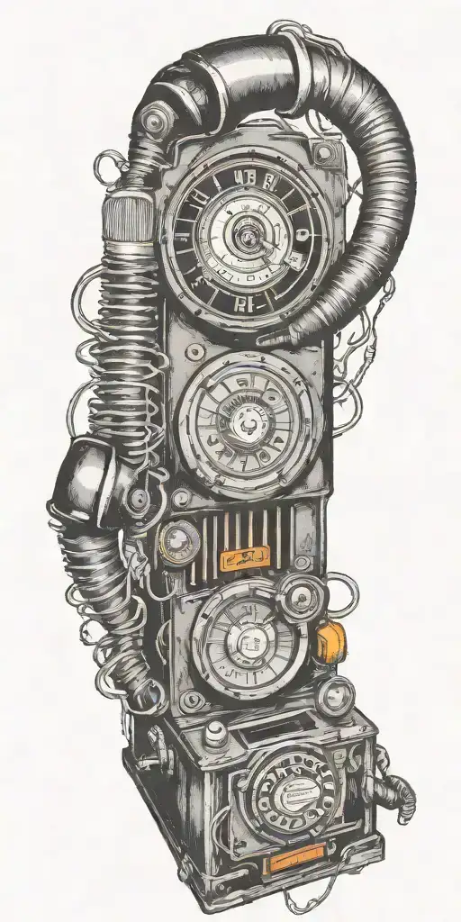 vintage old school dial phone, music speakers, and record player tornado  tattoo design idea