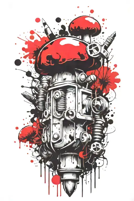grenade and mushroom combined together tattoo design idea