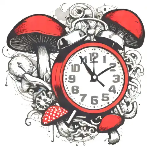 scary old school alarm clock mushrooms  and freezing  tattoo design idea