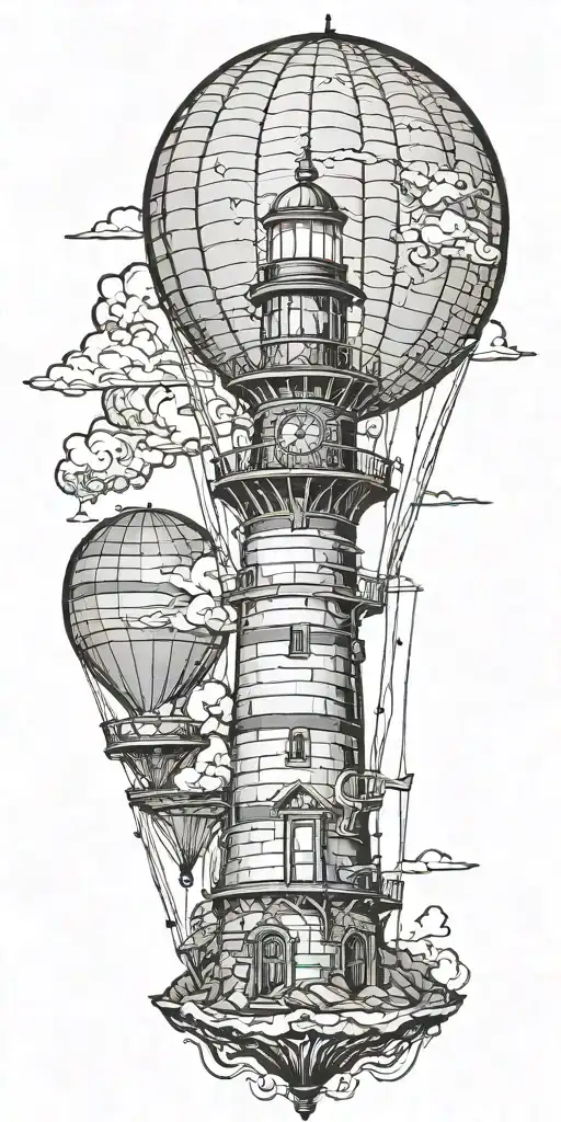 lighthouse hot air balloon never give up in a tornado  tattoo design idea