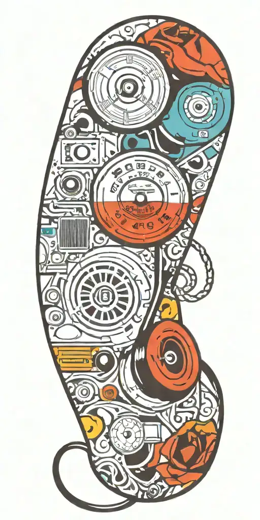 rock music bands speaker and old school dial phone tattoo design idea