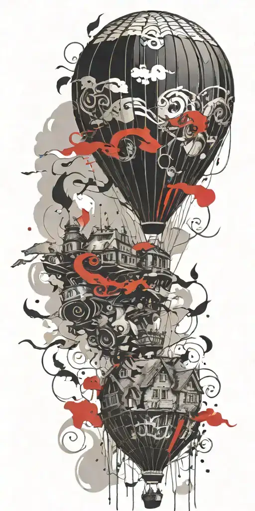 hot air balloon in a tornado never give up tattoo design idea