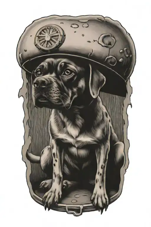 mushroom bomb shelter dog tattoo design idea