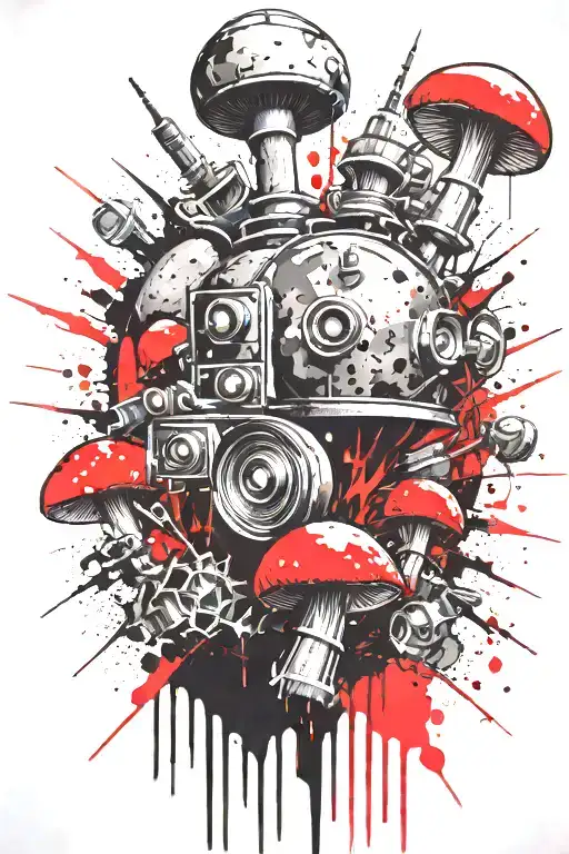 boomers grenade exploding mushrooms tattoo design idea