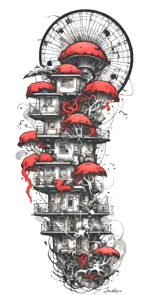 sophisticated suburban tornado on shrooms  tattoo design idea