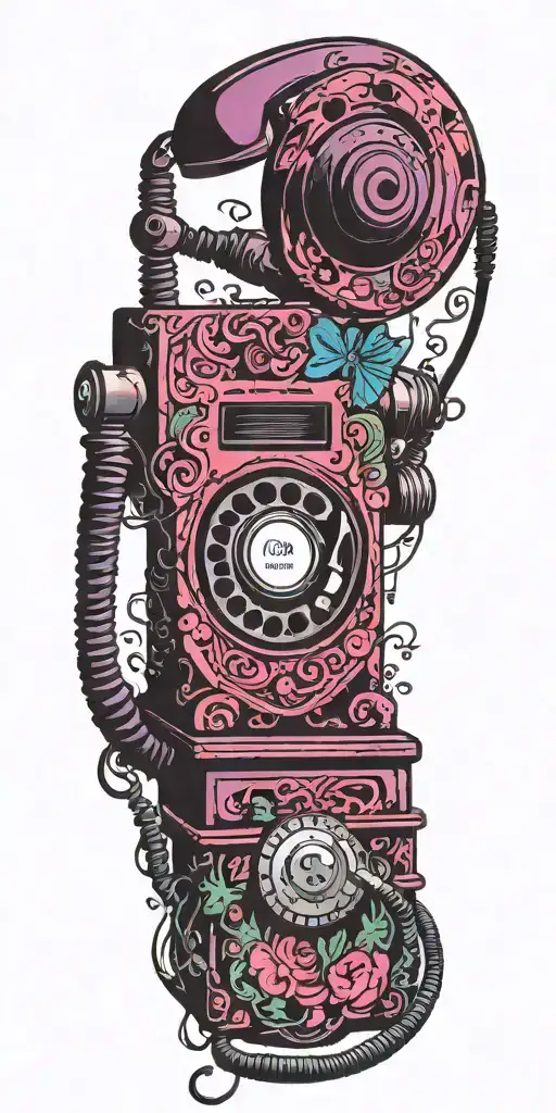 old school dial phone, record player, and vintage rock  tattoo design idea