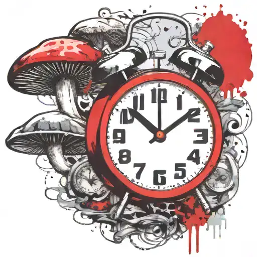 scary old school alarm clock mushrooms  and freezing  tattoo design idea