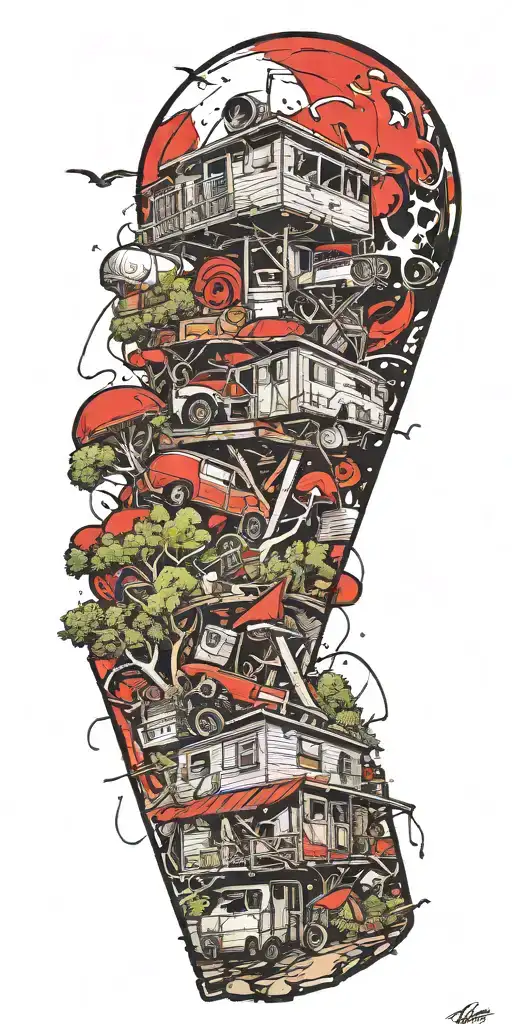 trailer park tornado wrecked by grenade on shrooms  tattoo design idea