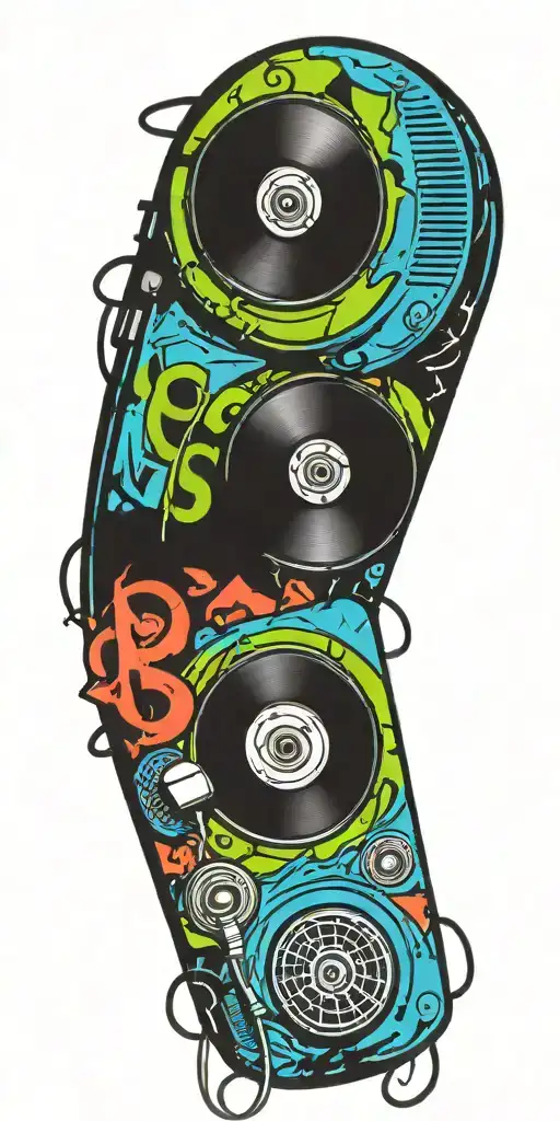 rock music bands speaker and old school dial phone tattoo design idea