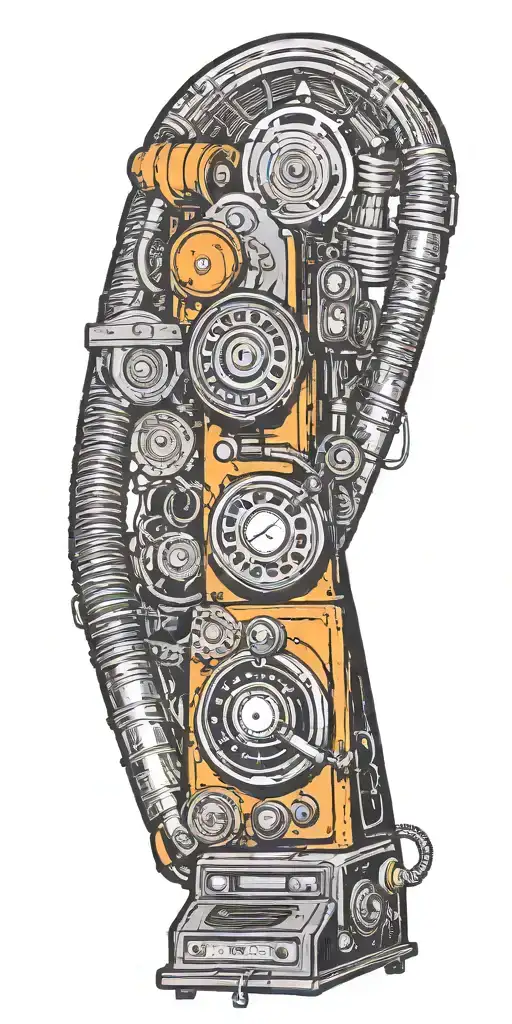 old school dial phone, music speakers, and record player tornado melting  tattoo design idea