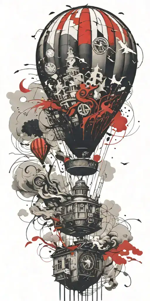 hot air balloon in a tornado never give up tattoo design idea