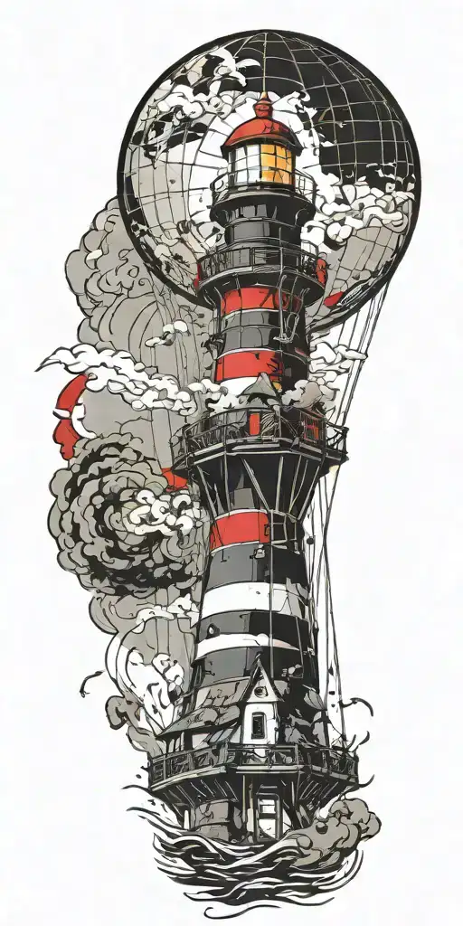 lighthouse hot air balloon never give up in a tornado  tattoo design idea