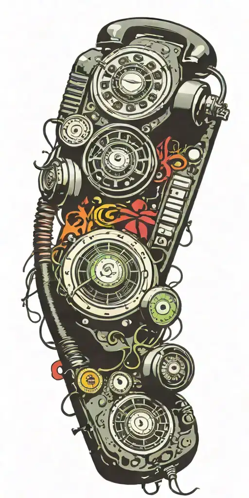 rock music bands speaker and old school dial phone tattoo design idea