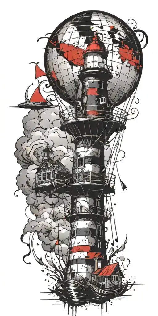 lighthouse hot air balloon never give up in a tornado  tattoo design idea