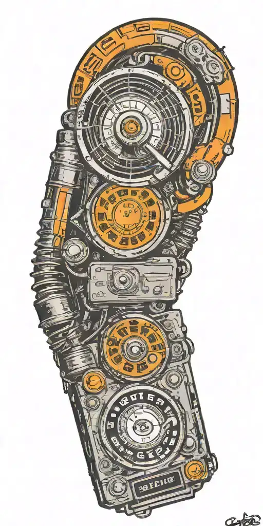 old school dial phone, record player, and radio tornado  tattoo design idea