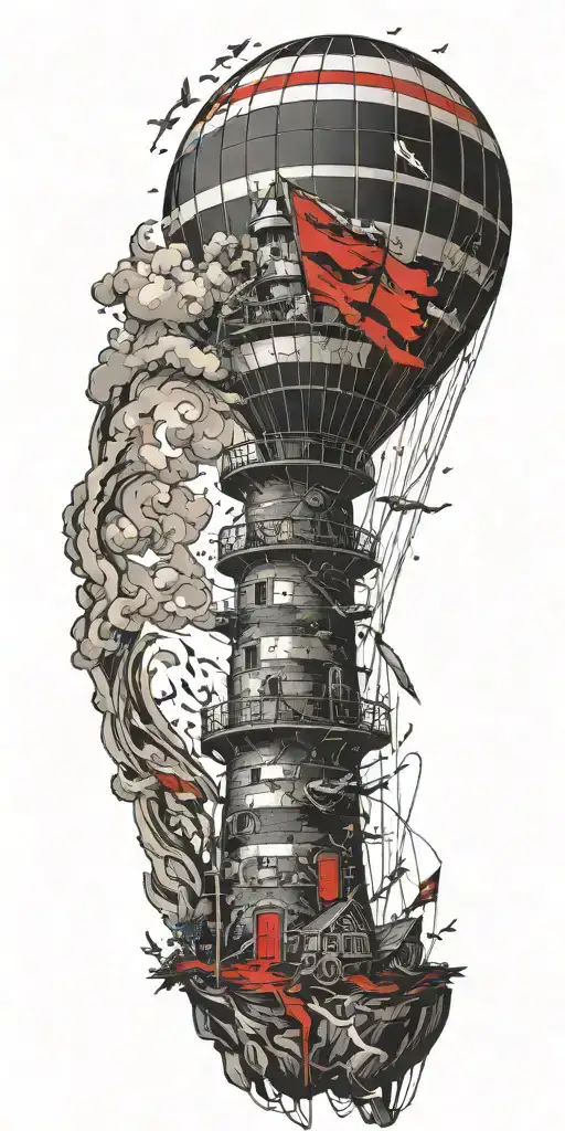 lighthouse hot air balloon never give up in a tornado  tattoo design idea