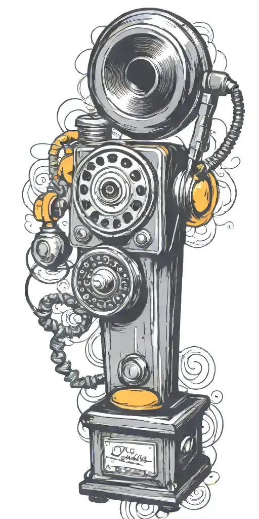 old school dial phone record player microphone  tattoo design idea