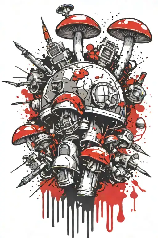 boomers grenade exploding mushrooms tattoo design idea