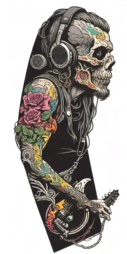 rock music bands speaker playing colorful sounds of music tattoo design idea