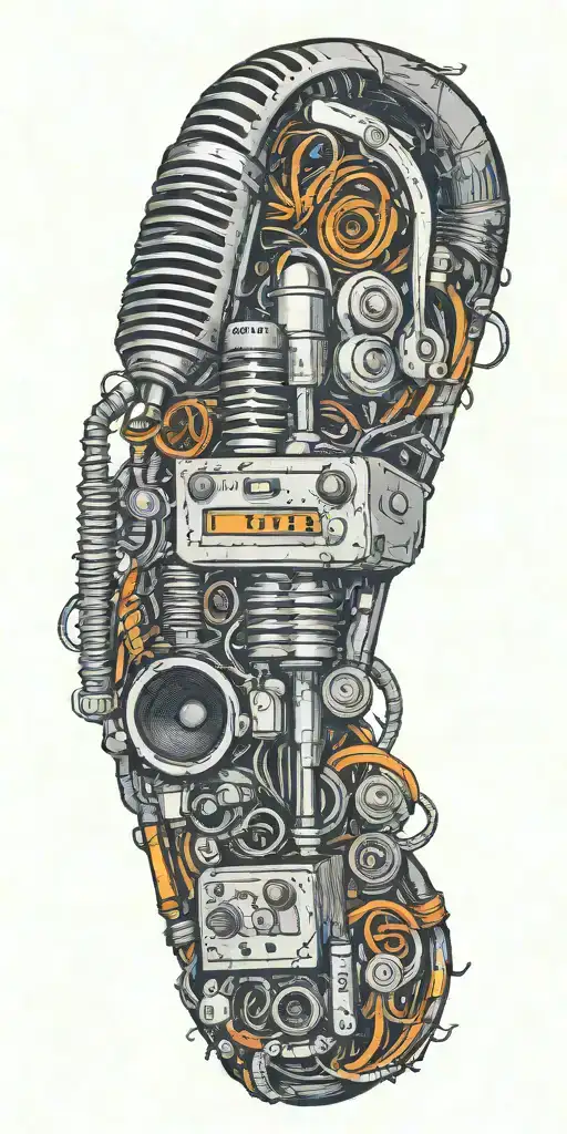tornado of rock music heaphones, speakers, microphone, cassette tapes  tattoo design idea