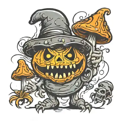 mushroom jack o lantern scary tattoo design idea