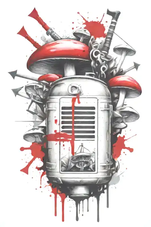 mushroom bow and arrow tattoo design idea